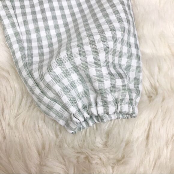 GIANNI BINI Gingham Peasant Crop Top Puff Sleeve Mint Green Size 0 8 10 New - Picture 7 of 15